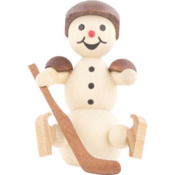 Schneemann Eishockeyspieler sitzend Helm - 8 cm