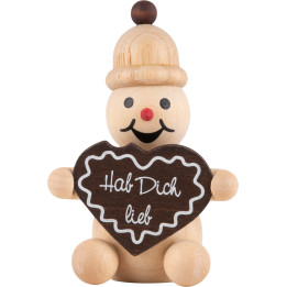 Snowman - Junior "with gingerbread heart" sitting - 7 cm / 2.8 inch