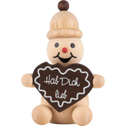 Snowman - Junior "with gingerbread heart" sitting - 7 cm / 2.8 inch