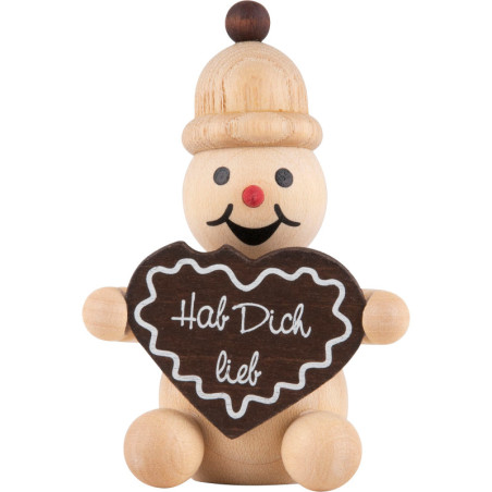 Snowman - Junior "with gingerbread heart" sitting - 7 cm / 2.8 inch