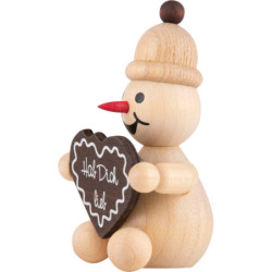 Snowman - Junior "with gingerbread heart" sitting - 7 cm / 2.8 inch