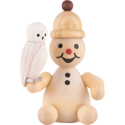 Schneemann Junior mit Schneeeule sitzend - 7 cm