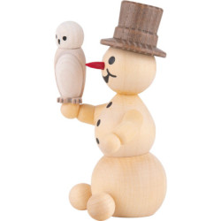 Snowman with Snowy Owl sitting - 12 cm / 4.7 inch