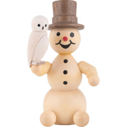 Snowman with Snowy Owl sitting - 12 cm / 4.7 inch