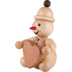 Schneemann Junior "mit Herz" sitzend - Groß - 20 cm