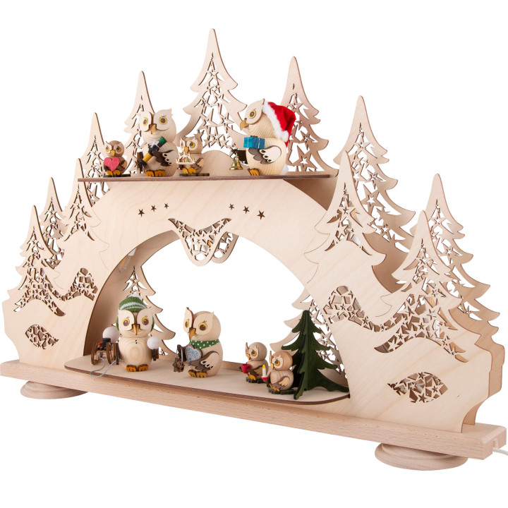 Collector Candle Arch wit two Levels - Kuhnert Owls - 68x43 cm / 26.8x16.9 inch
