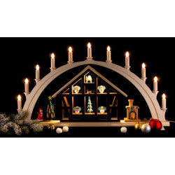 Schwibbogen Weihnachtsmannhaus mit Pfefferküchlerei - 76x42,5 cm