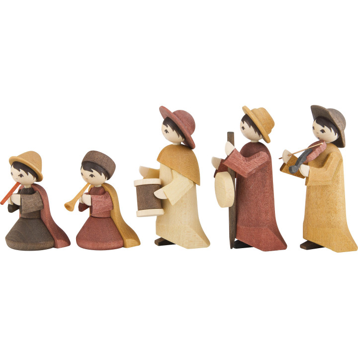 Musicians, Set of Five, Stained - 7 cm / 2.8 inch