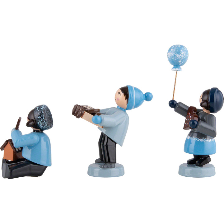 Winter Children with Gingerbread - 3 pcs. - blue - 7 cm / 2.8 inch