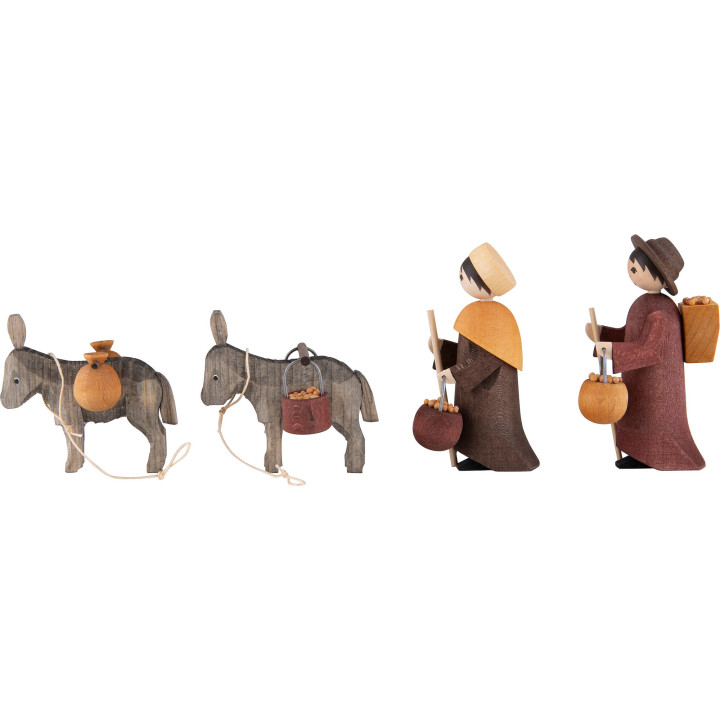 Donkey Train, Set of Four, Stained - 7 cm / 2.8 inch
