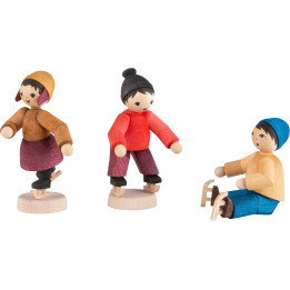 Winterkinder Eislaufkinder 3-teilig gebeizt - 7 cm
