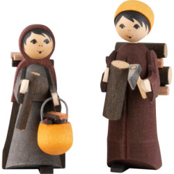 Woodmaker Couple, Set of Two, Stained - 7 cm / 2.8 inch