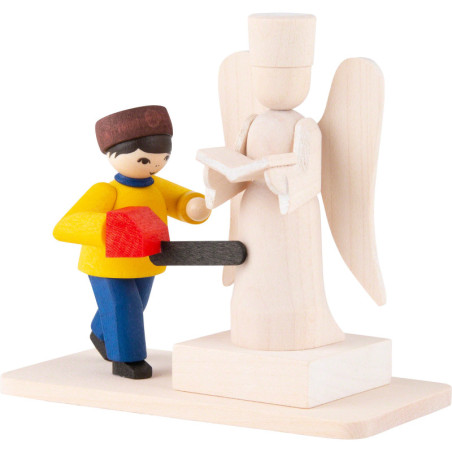 Winter Children Boy with Snow Sculpture - stained - 7 cm / 2.8 inch
