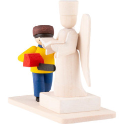 Winterkinder Junge mit Schneeskulptur gebeizt - 7 cm