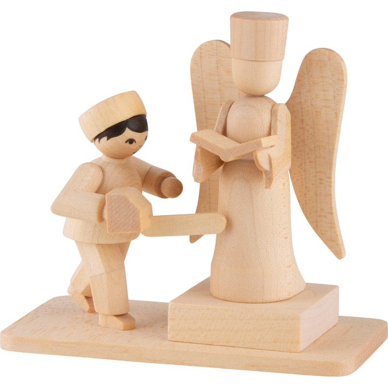 Winterkinder Junge mit Schneeskulptur natur - 7 cm