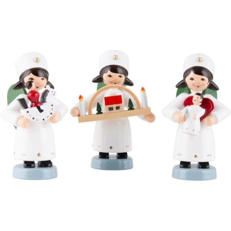 Christmas Angel Ore Mountains, Set of Three, Colored - 7 cm / 2.8 inch