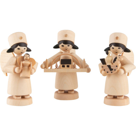 Christmas Angel Ore Mountains, Set of Three, Natural - 7 cm / 2.8 inch