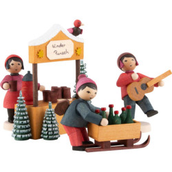 Winterkinder Kinderpunschverkäufer 4-teilig gebeizt - 7 cm
