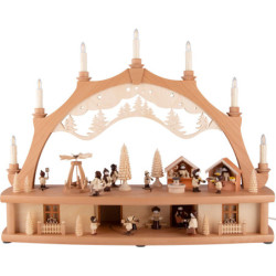 Schwibbogen Marktplatz mit drehender Pyramide und beweglichen Figuren - 68x50 cm