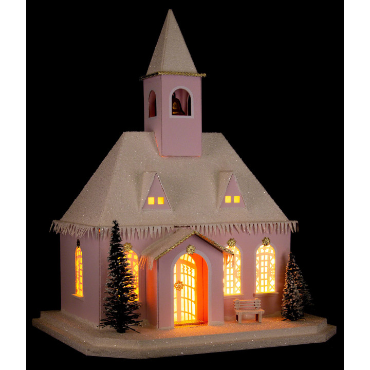 Lichterhaus Rosa Kirche - 29 cm