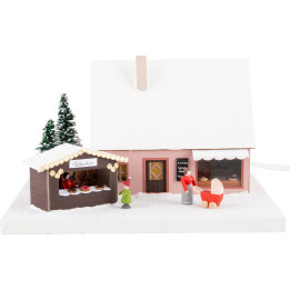 Lighted House Bakery with market stall, small - 18,5 cm / 7.3 inch