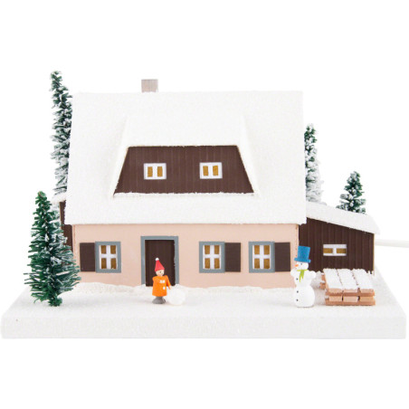 Lichterhaus Erzgebirgshaus mit Schuppen, klein - 18,5 cm