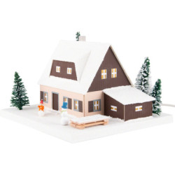 Lichterhaus Erzgebirgshaus mit Schuppen, klein - 18,5 cm