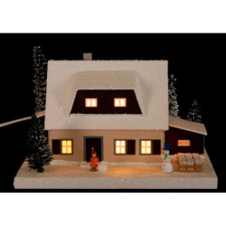 Lichterhaus Erzgebirgshaus mit Schuppen, klein - 18,5 cm