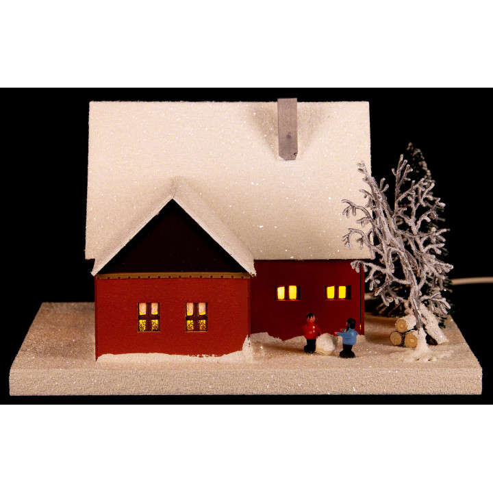 Lighted House Ore Mountain House with Children, small - 18,5 cm / 7.3 inch