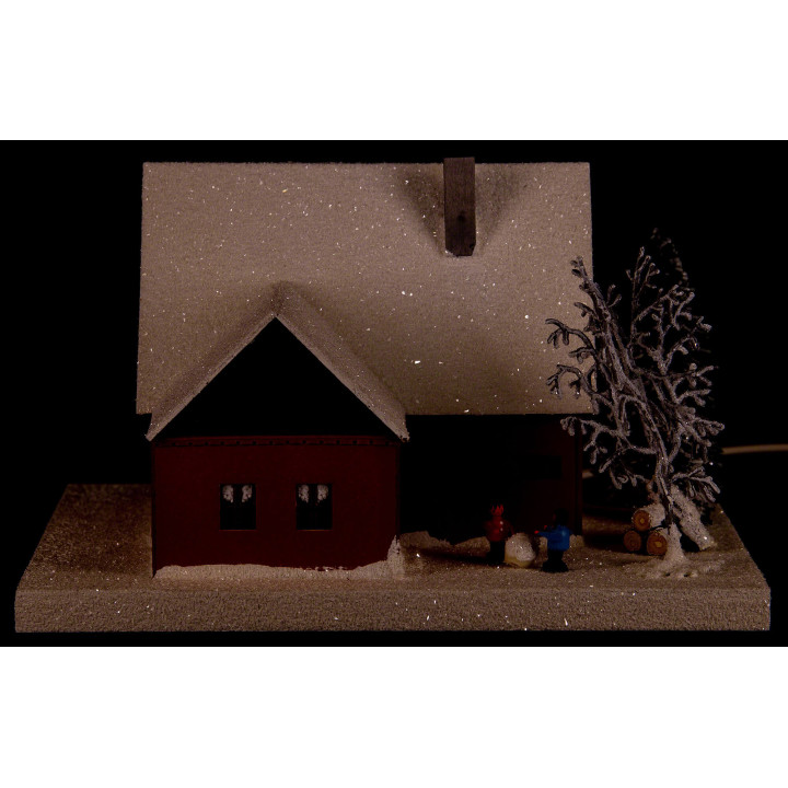 Lighted House Ore Mountain House with Children, small - 18,5 cm / 7.3 inch