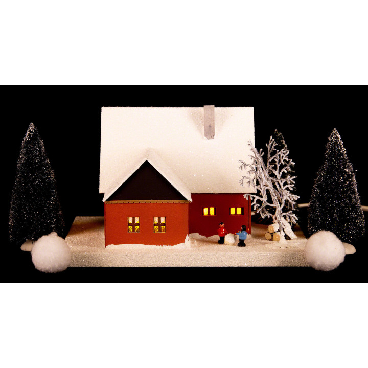 Lichterhaus Erzgebirgshaus mit Kindern, klein - 18,5 cm