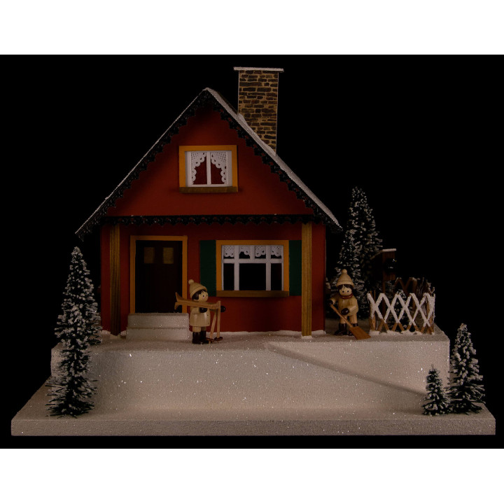 Lichterhaus Haus am Berg mit Weihnachtsstube - 29 cm