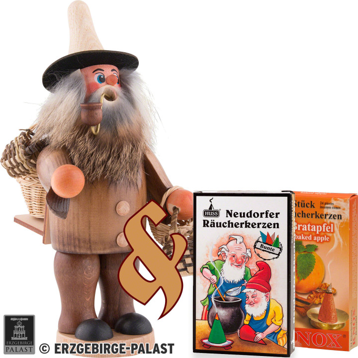Set Räuchermännchen Korbhändler und zwei Packungen Räucherkerzen