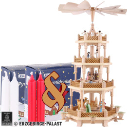 Bundle - 4-Tier Pyramid Nativity Scene Painted plus two packs of candles red/white