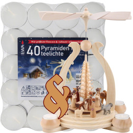 Set 1-stöckige Pyramide Heilige Geschichte und eine Packung Teelichter