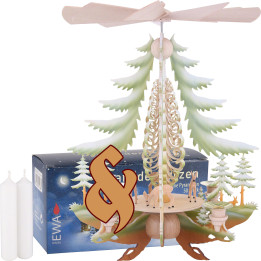 Bundle - 1-Tier Pyramid Carved Deer plus one pack white candles