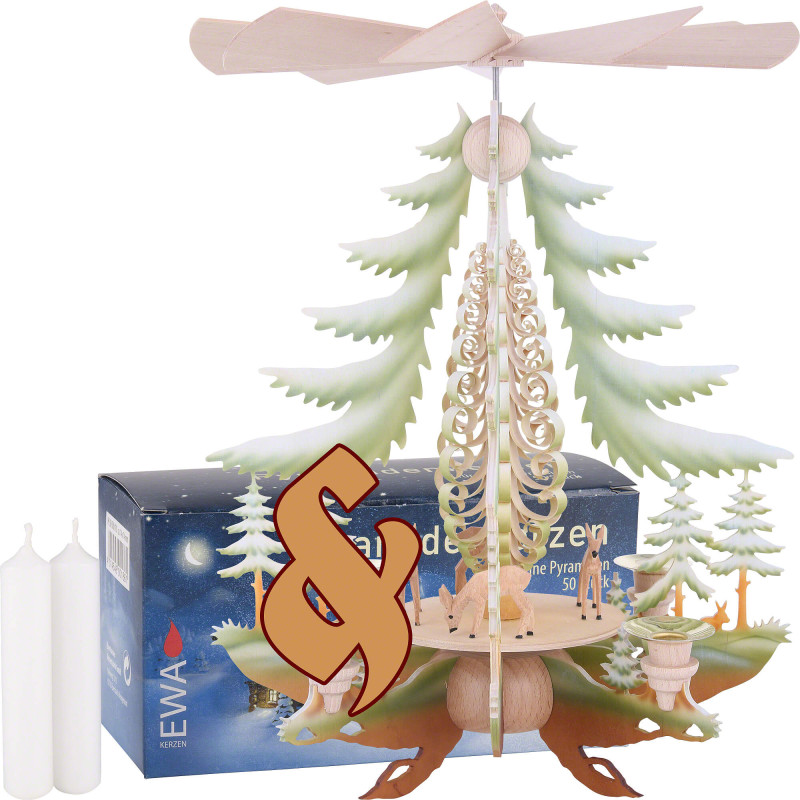 Bundle - 1-Tier Pyramid Carved Deer plus one pack white candles