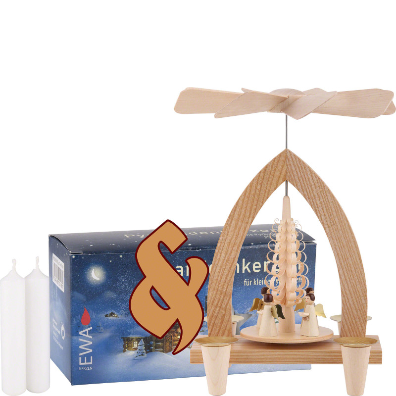 Set 1-stöckige Pyramide Engel und eine Packung weiße Kerzen