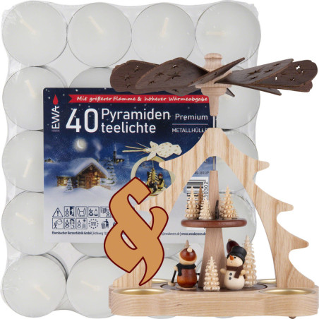 Bundle - 2-Tier Pyramid Santa Claus and Snowman plus one pack of tealights