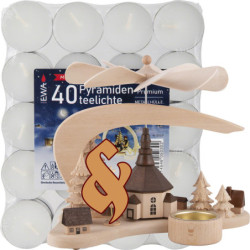 Set 1-stöckige Pyramide Massivholz Dorf Seiffen und eine Packung Teelichter