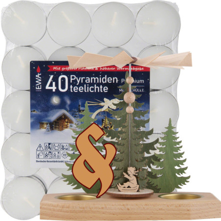 Bundle - 1-Tier Pyramid Fir Trees and Winter Children plus one pack of tealights