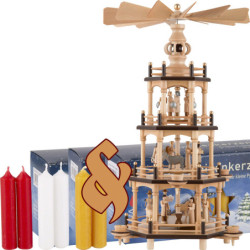 Bundle - 4-Tier Pyramid Natural plus three packs of candles red/white/honey color