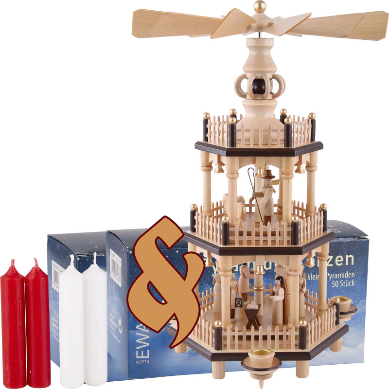 Bundle - 3-Tier Pyramid Merry Christmas plus two packs of candles red/white