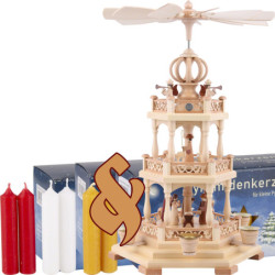 Bundle - 3-Tier Pyramid The Christmas Story plus three packs of candles red/white/honey color