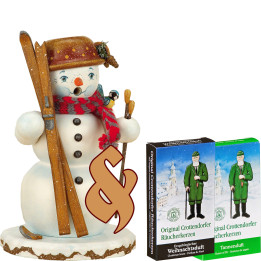 Set Räuchermännchen Winterkinder Schneemann und zwei Packungen Räucherkerzen