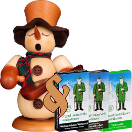 Bundle - Smoker - Snowman With Lute natural plus three packs of incense
