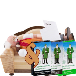 Set Räuchermännchen Ruheständler / Rentner natur und drei Packungen Räucherkerzen