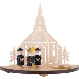 Tea Light Holder - Seiffen Church with Carolers - Black - 16 cm / 6.3 inch