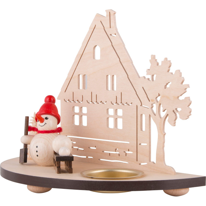 Tea Light Holder - Snowman - Red - 13 cm / 5.1 inch