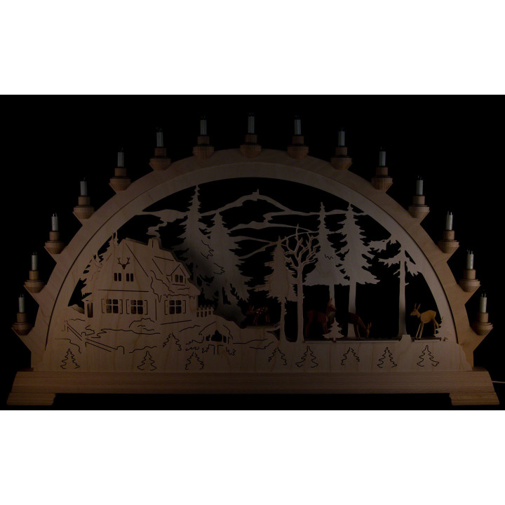 Schwibbogen Forsthaus mit Rehen - 84x49 cm